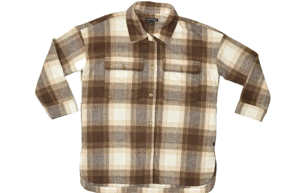Banana Republic Men's Brown Plaid Flannel Button Shirt Jacket Size XL Polyester